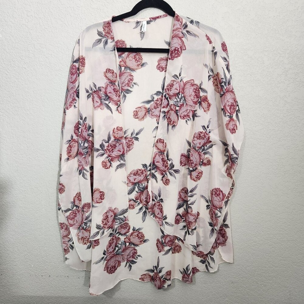 Live 4 Truth Sheer Cardigan Kimono Floral White Pink